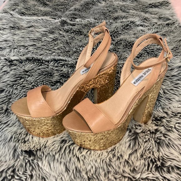 Steve Madden Shazzam Gold Glitter & nude platform - Picture 5 of 9